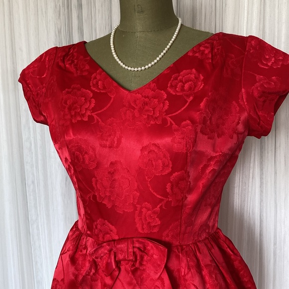 Vintage 50’s red brocade satin dress by Prestige Formal, holiday parties! Large - Picture 3 of 17